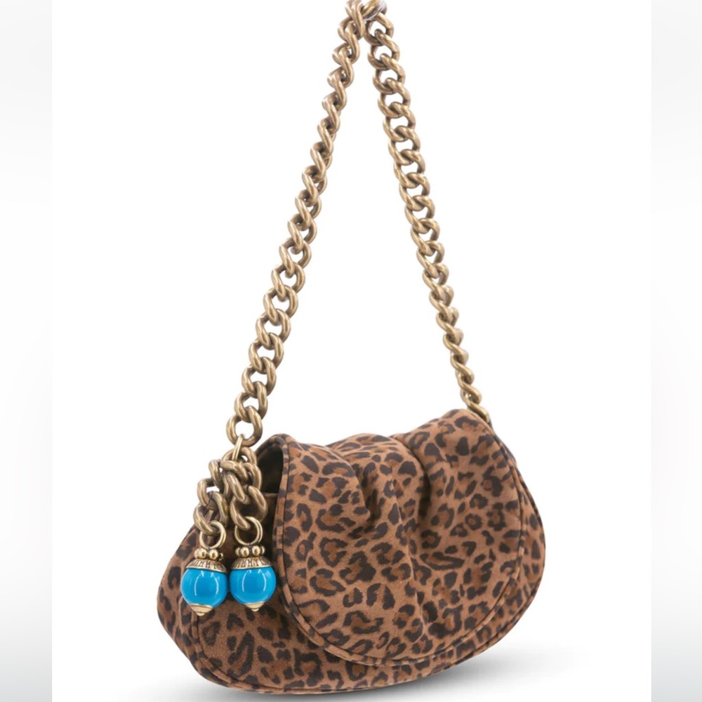 Jimmy Choo Suede Leopard Tassel Flap Brown Bag